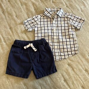 12M boys Carters 2-pc plaid button down shirt and shorts